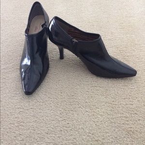 Black patent leather ankle booties